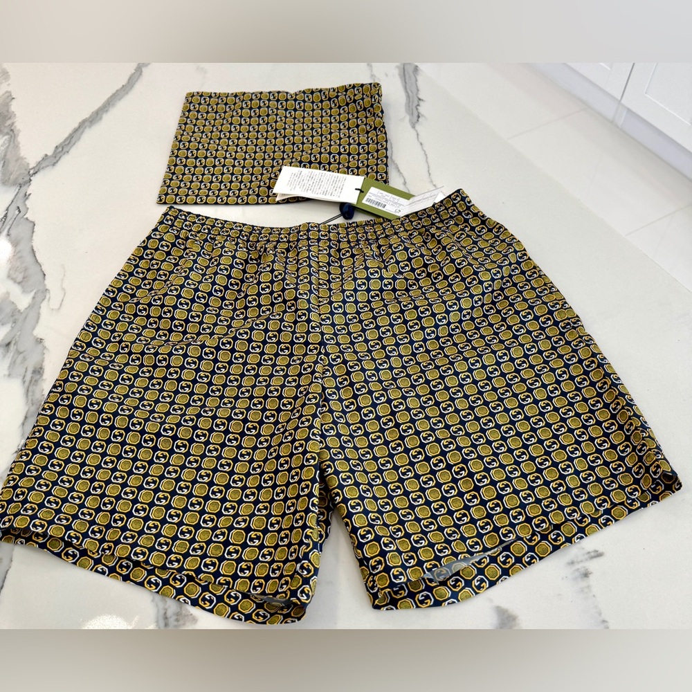 Gucci Men’s Interlocking G Print Swim Trunks